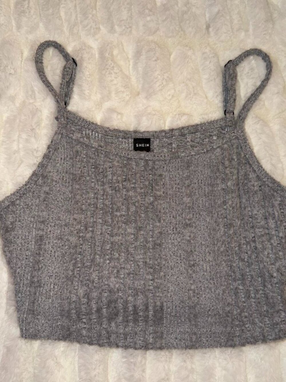 Grey fuzzy cropped tank top